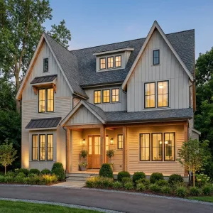 Golden Gable Homestead At Dusk